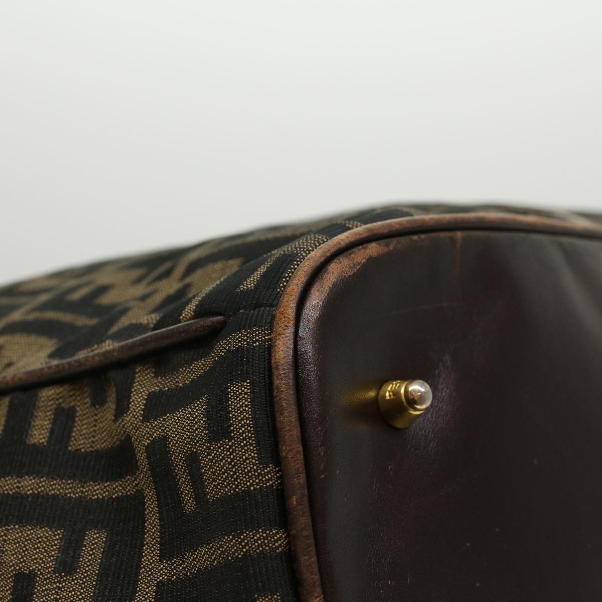 FENDI Zucca Canvas Boston Bag Nylon 2way Brown Black  45632