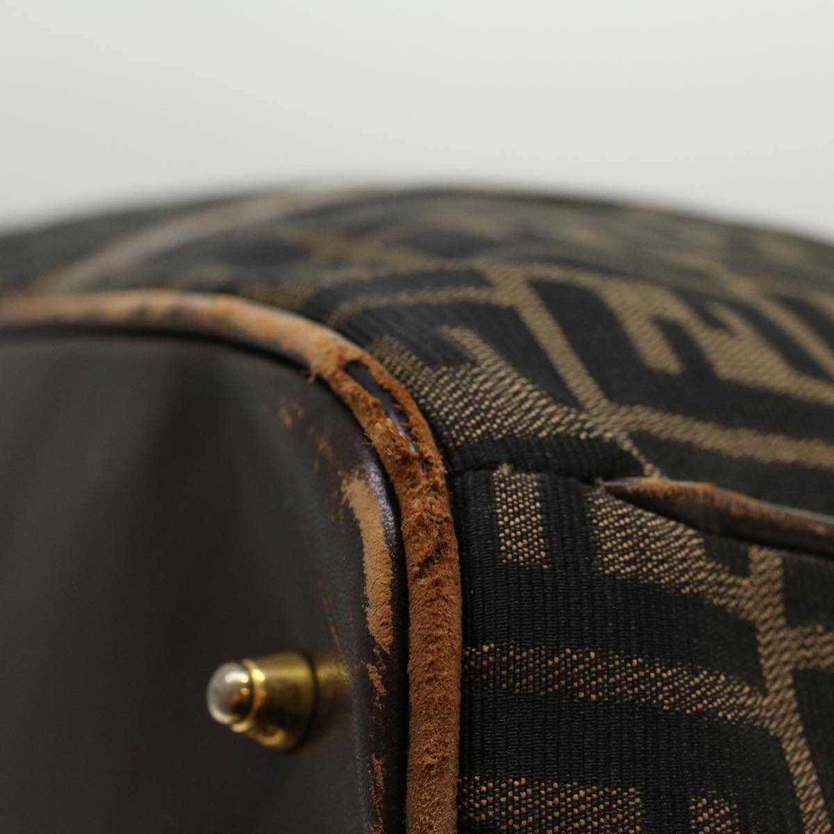 FENDI Zucca Canvas Boston Bag Nylon 2way Brown Black  45632