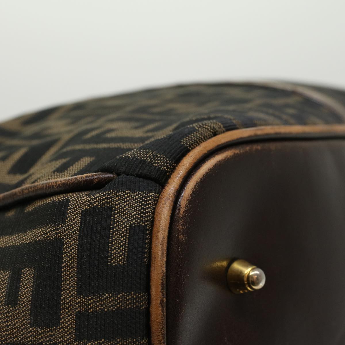 FENDI Zucca Canvas Boston Bag Nylon 2way Brown Black  45632
