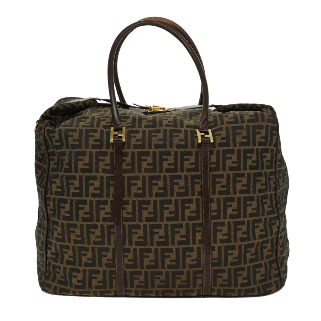 FENDI Zucca Canvas Boston Bag Nylon 2way Brown Black  45632