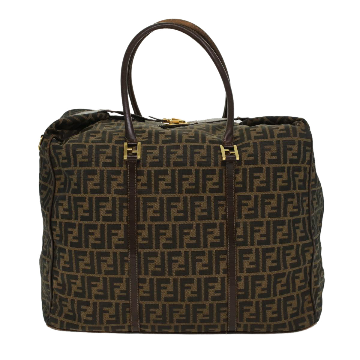FENDI Zucca Canvas Boston Bag Nylon 2way Brown Black  45632