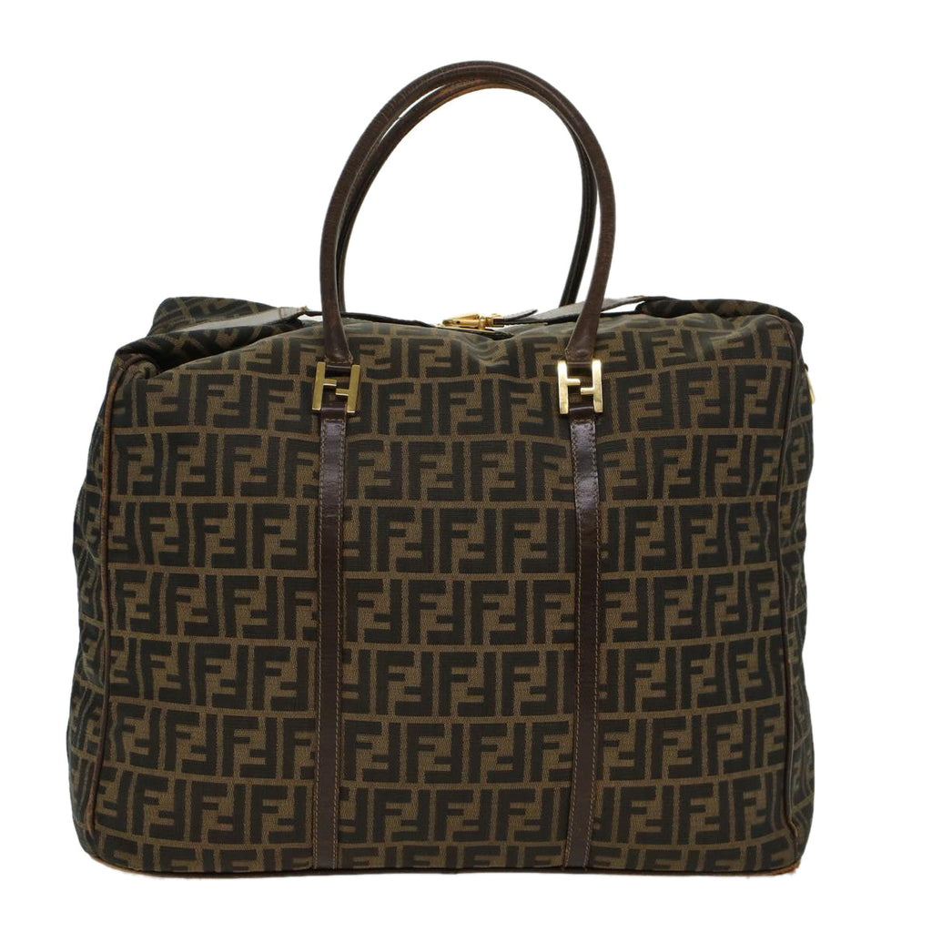 FENDI Zucca Canvas Boston Bag Nylon 2way Brown Black  45632