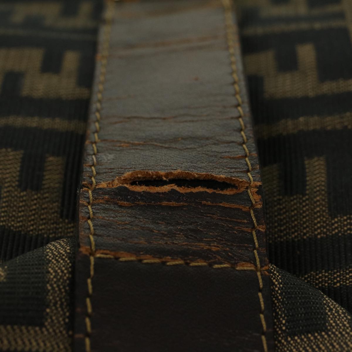 FENDI Zucca Canvas Boston Bag Nylon 2way Brown Black  45632