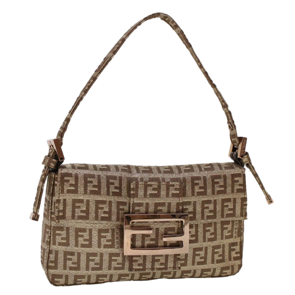 FENDI Zucchino Canvas Mini Mamma Baguette Pouch Gold Tone  45633A