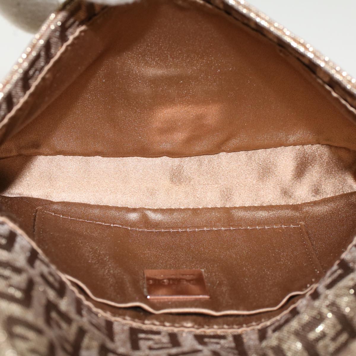 FENDI Zucchino Canvas Mini Mamma Baguette Pouch Gold Tone  45633A