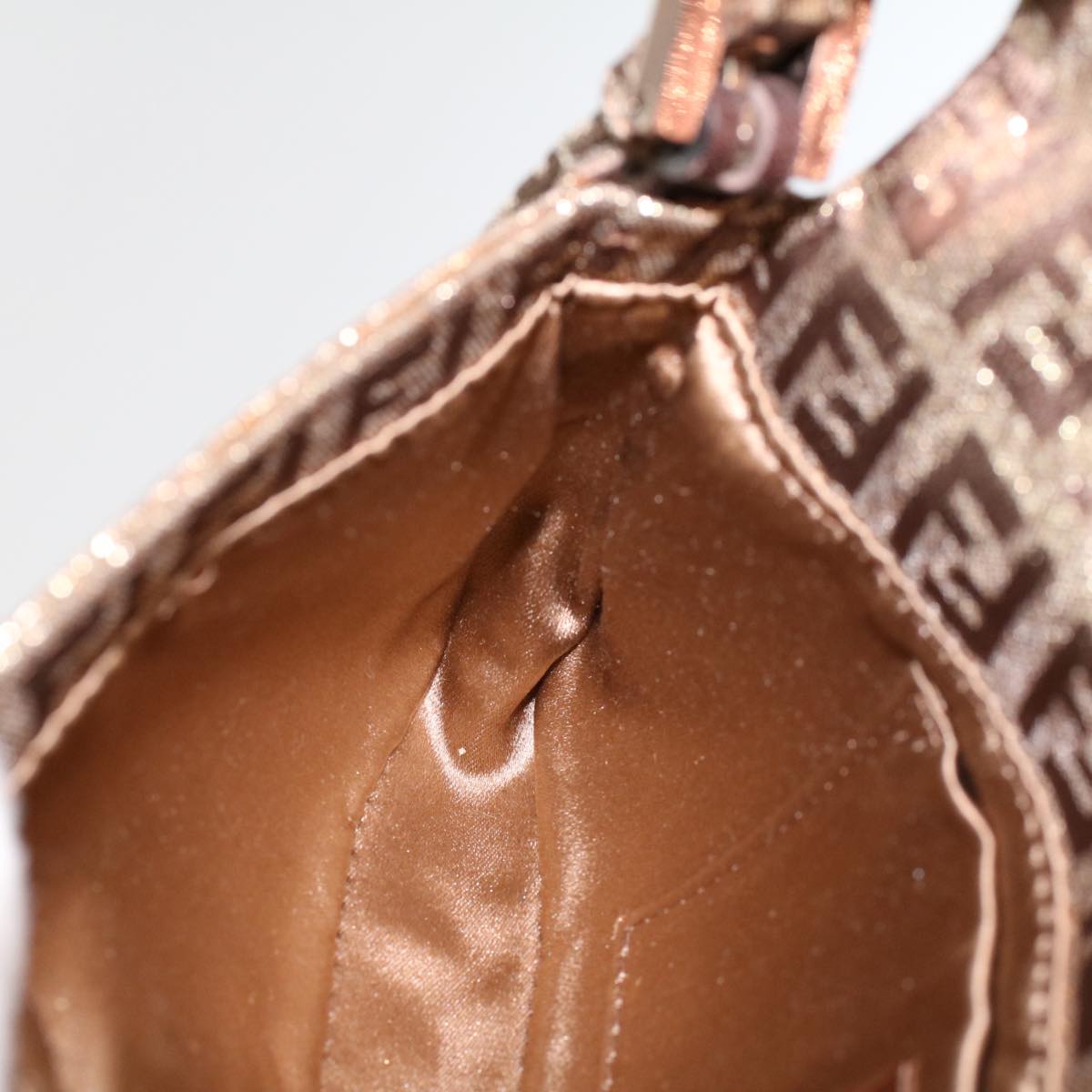 FENDI Zucchino Canvas Mini Mamma Baguette Pouch Gold Tone  45633A