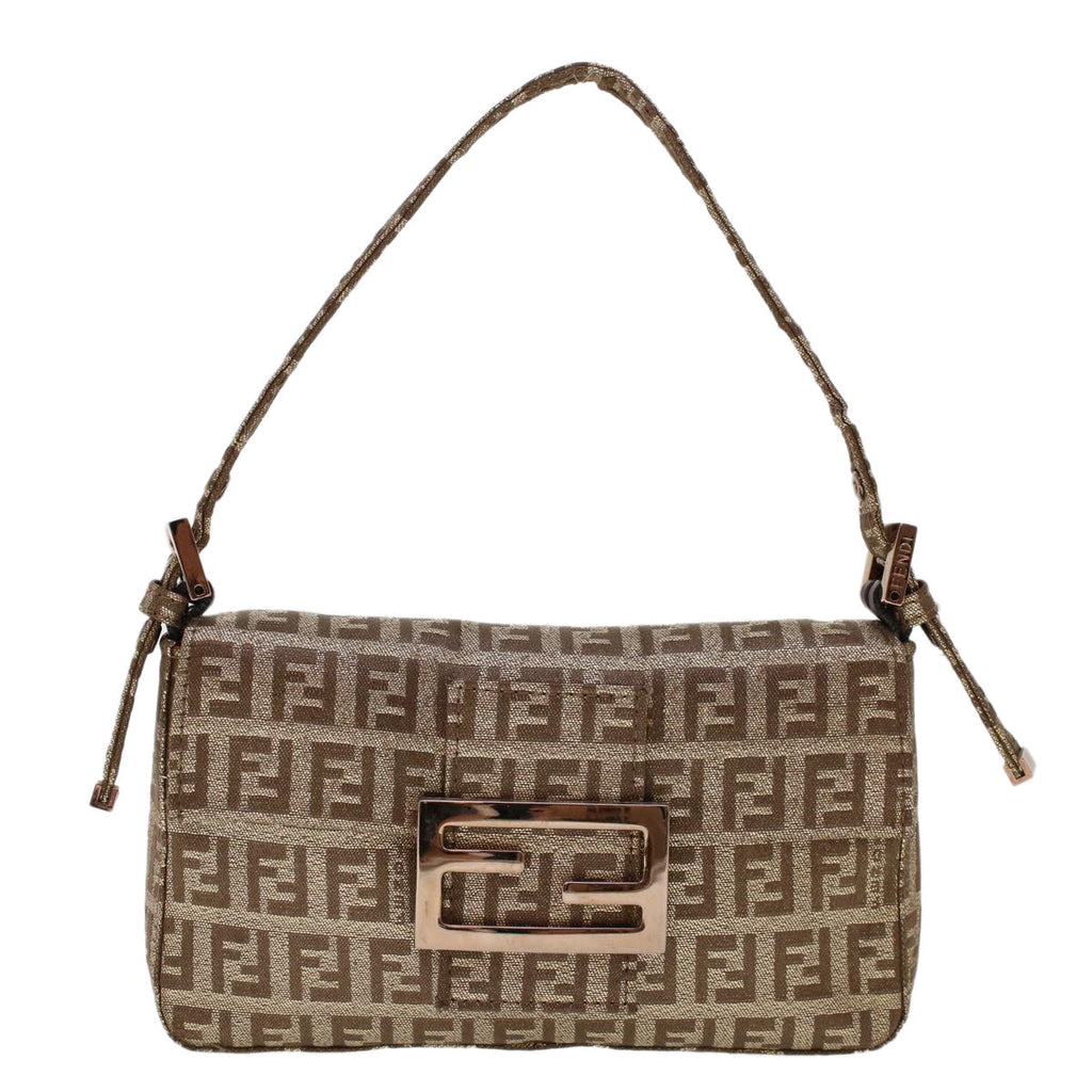 FENDI Zucchino Canvas Mini Mamma Baguette Pouch Gold Tone  45633A