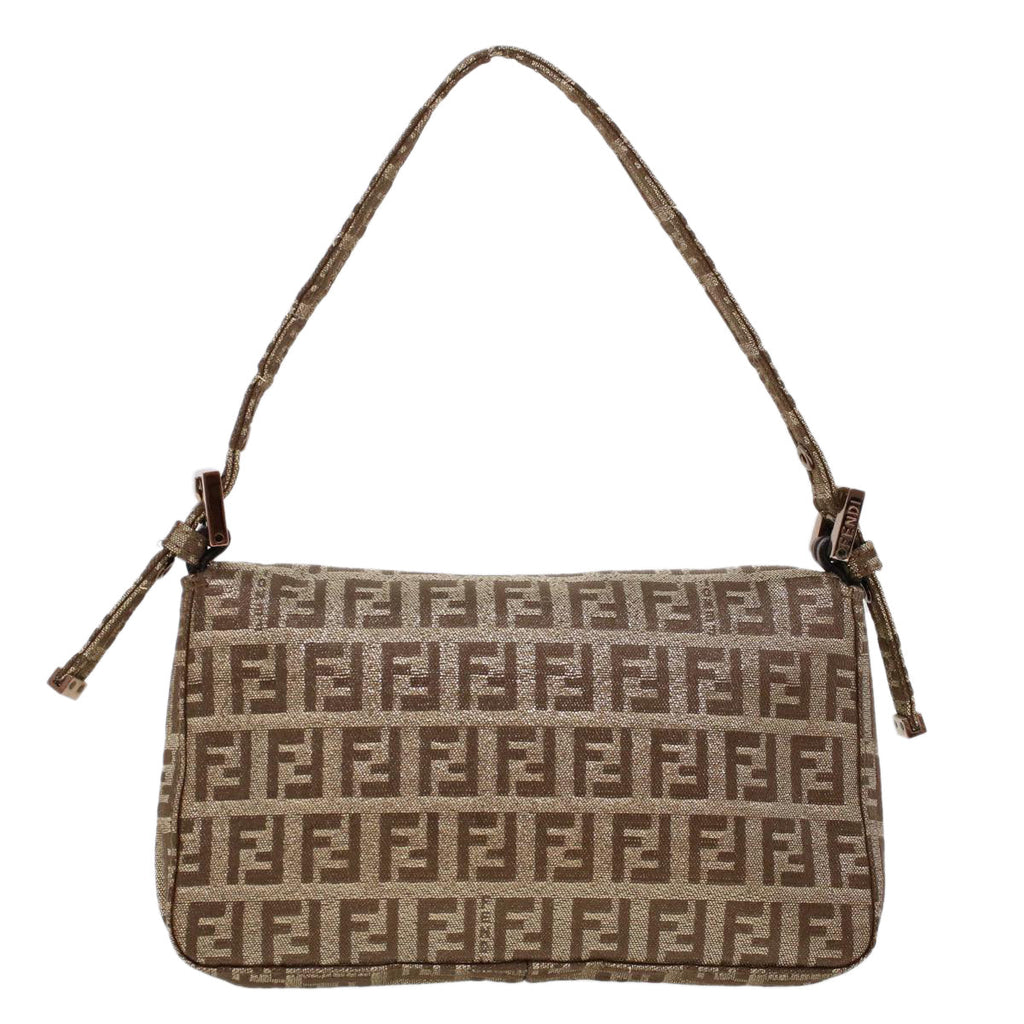 FENDI Zucchino Canvas Mini Mamma Baguette Pouch Gold Tone  45633A