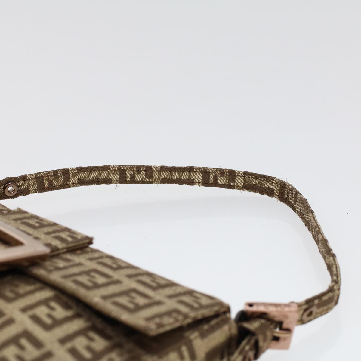 FENDI Zucchino Canvas Mini Mamma Baguette Pouch Gold Tone  45633A