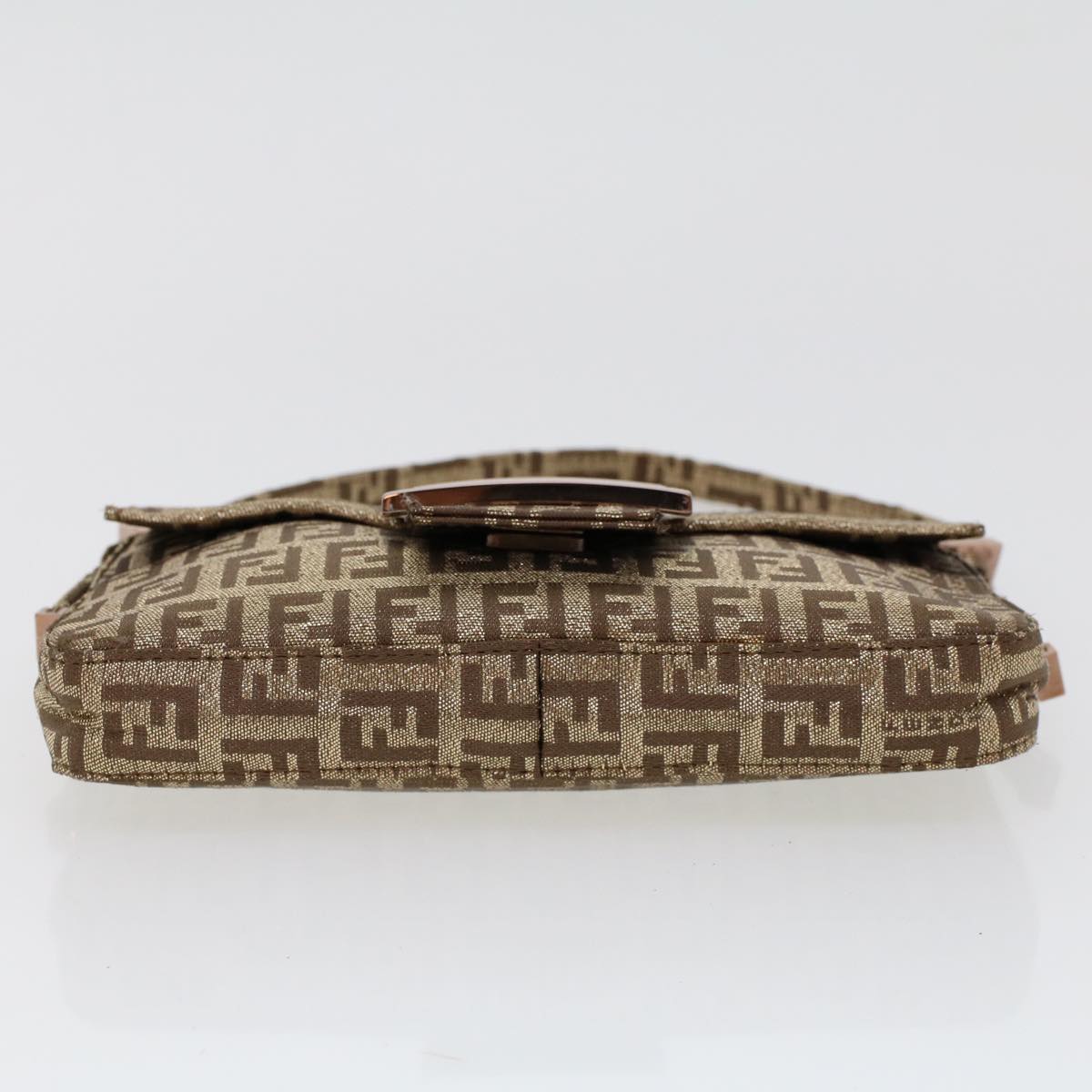 FENDI Zucchino Canvas Mini Mamma Baguette Pouch Gold Tone  45633A