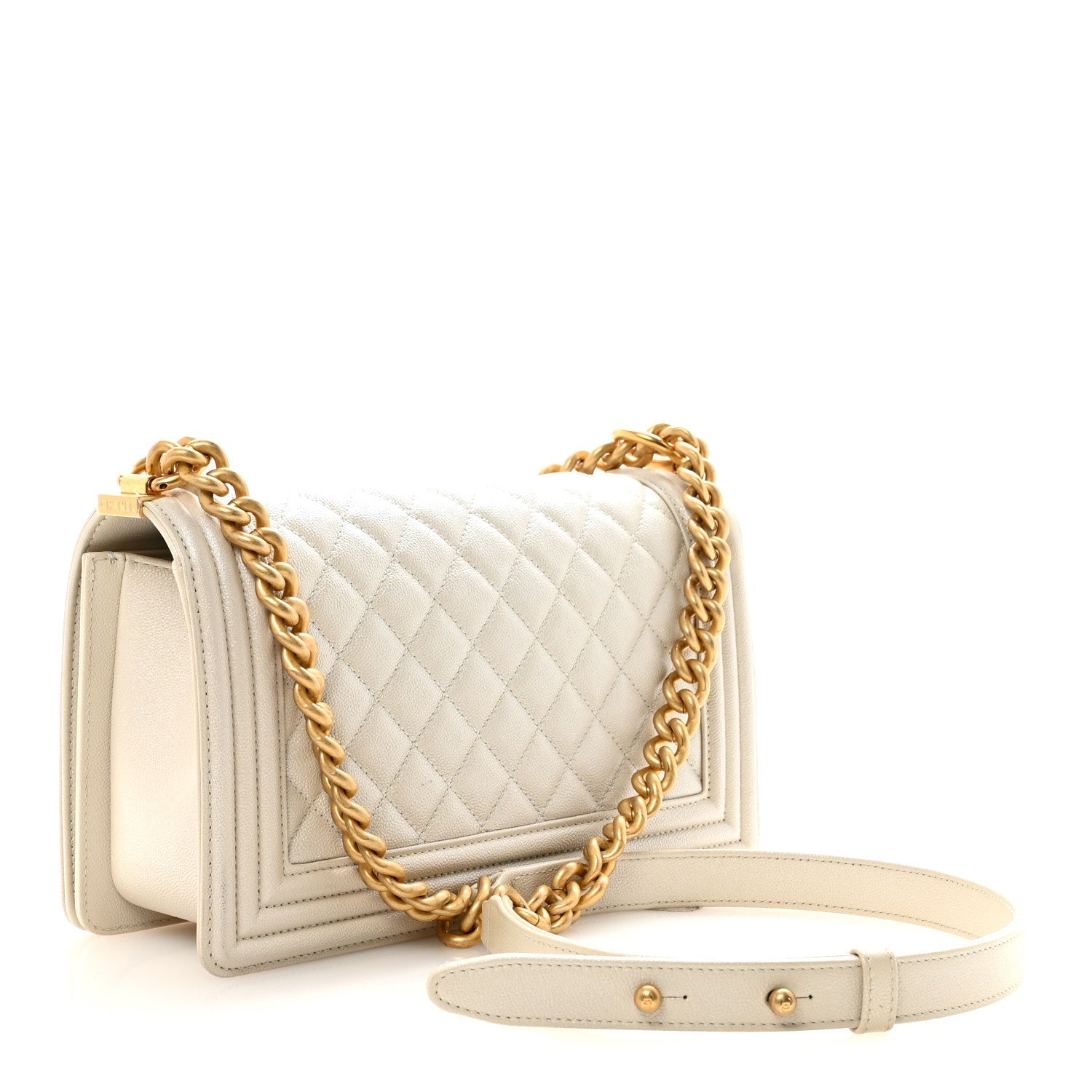 Chanel Iridescent Caviar Quilted Medium Boy Flap White