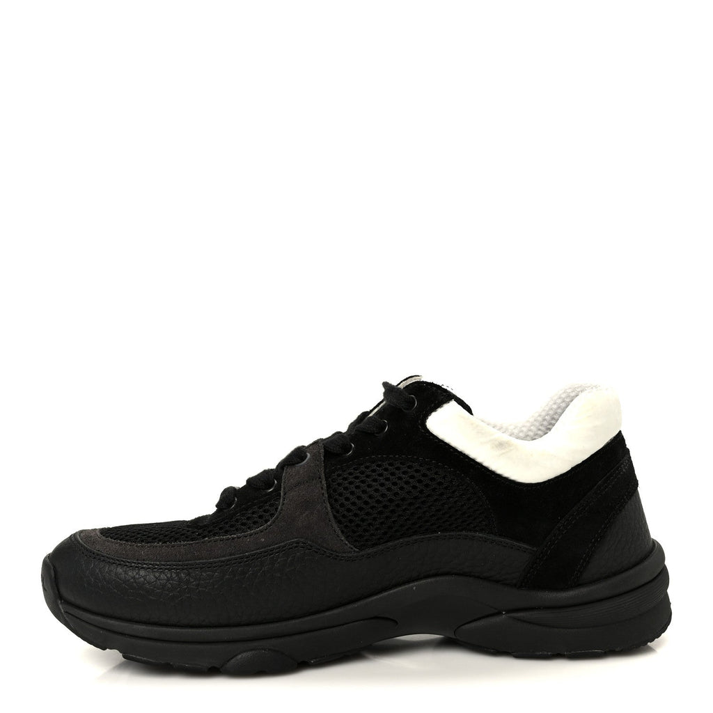 Mesh Suede Grained Calfskin Womens CC Sneakers 37 Black White