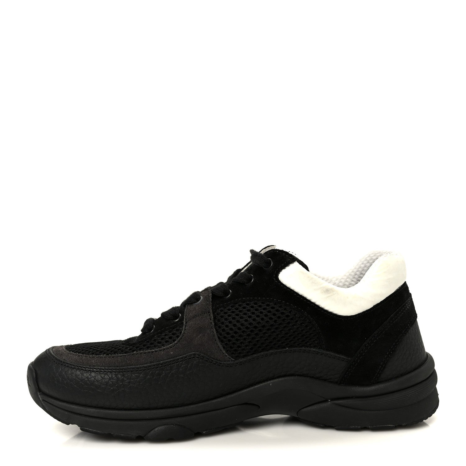 Mesh Suede Grained Calfskin Womens CC Sneakers 37 Black White