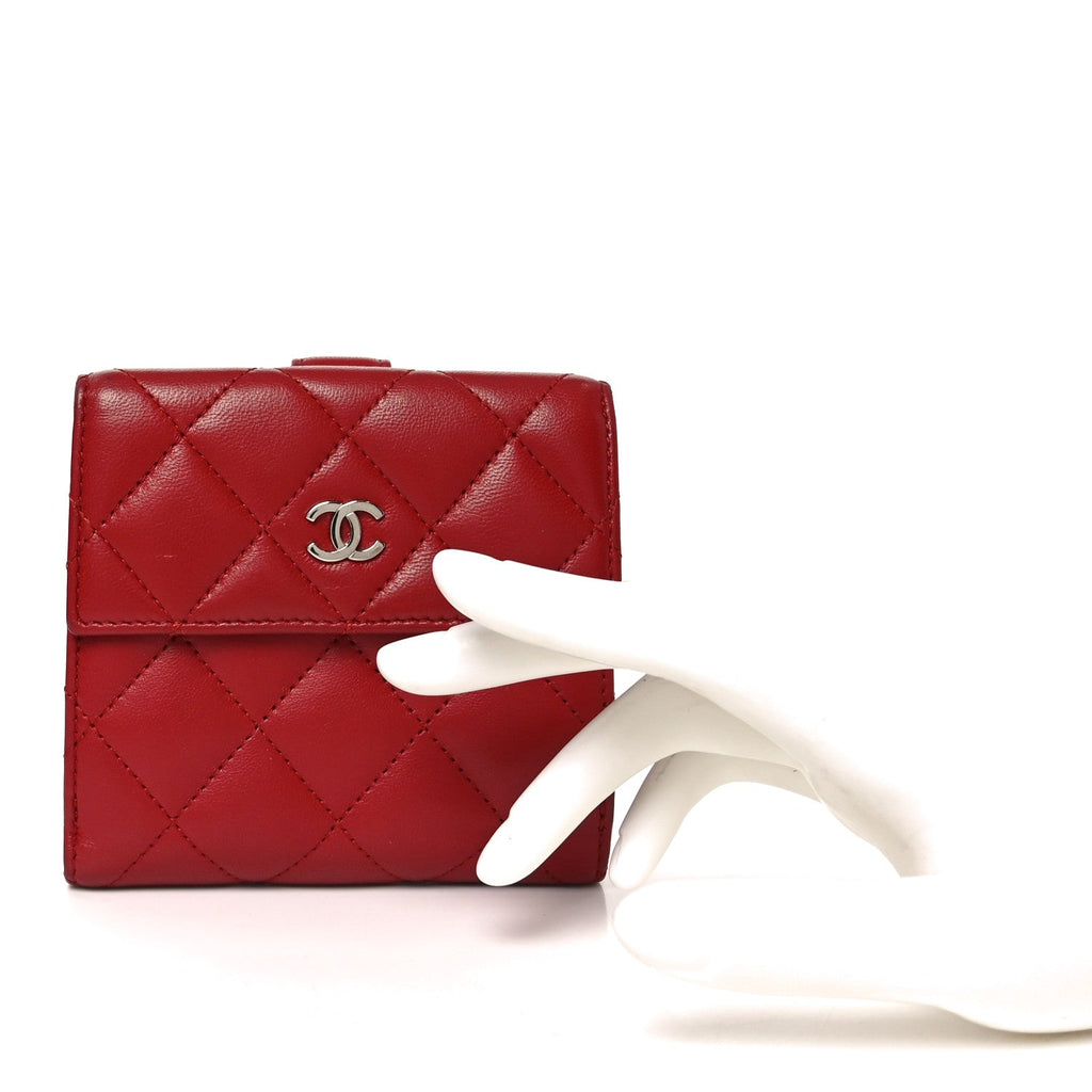 Lambskin Quilted Compact French Flap Wallet Red