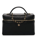 Chanel Goatskin Quilted Top Handle Slim Vanity With Chain Black