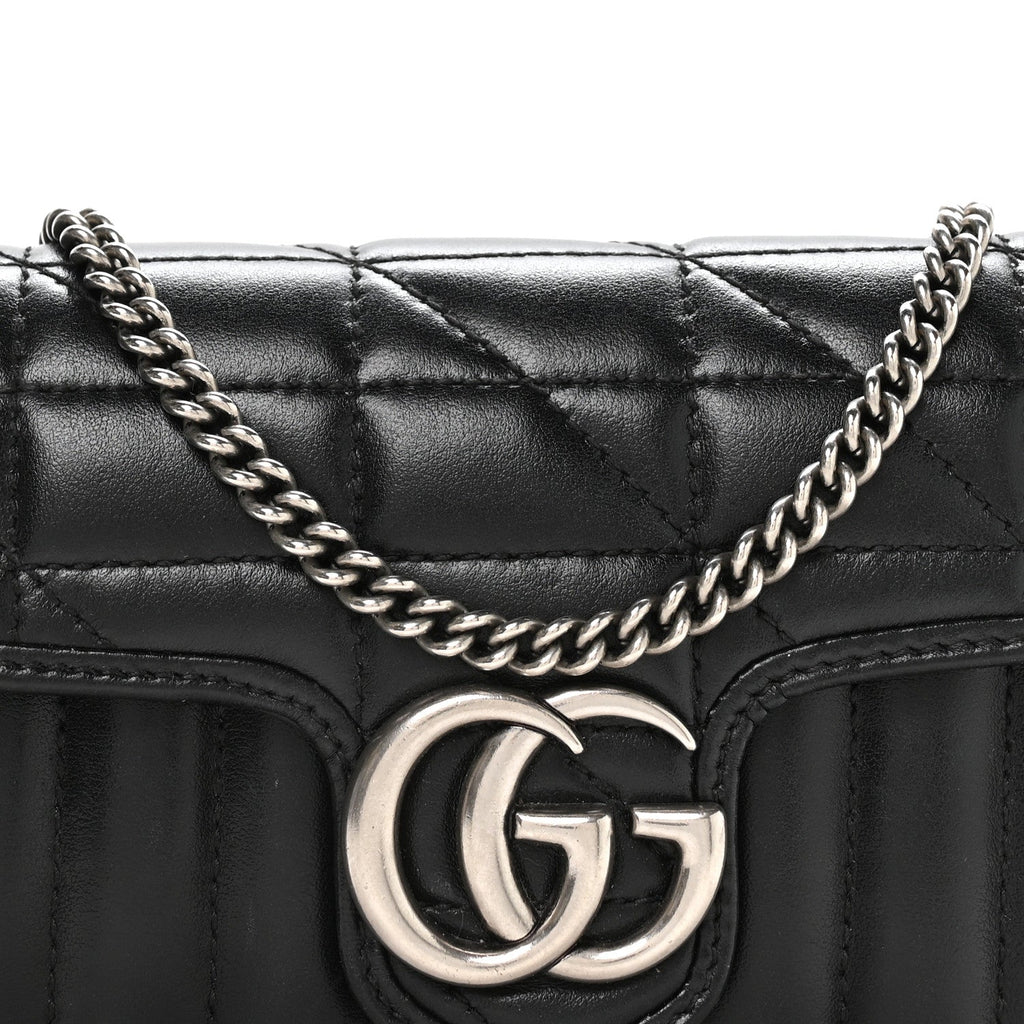 Gucci Calfskin Matelasse Aria Super Mini GG Marmont Shoulder Bag Black