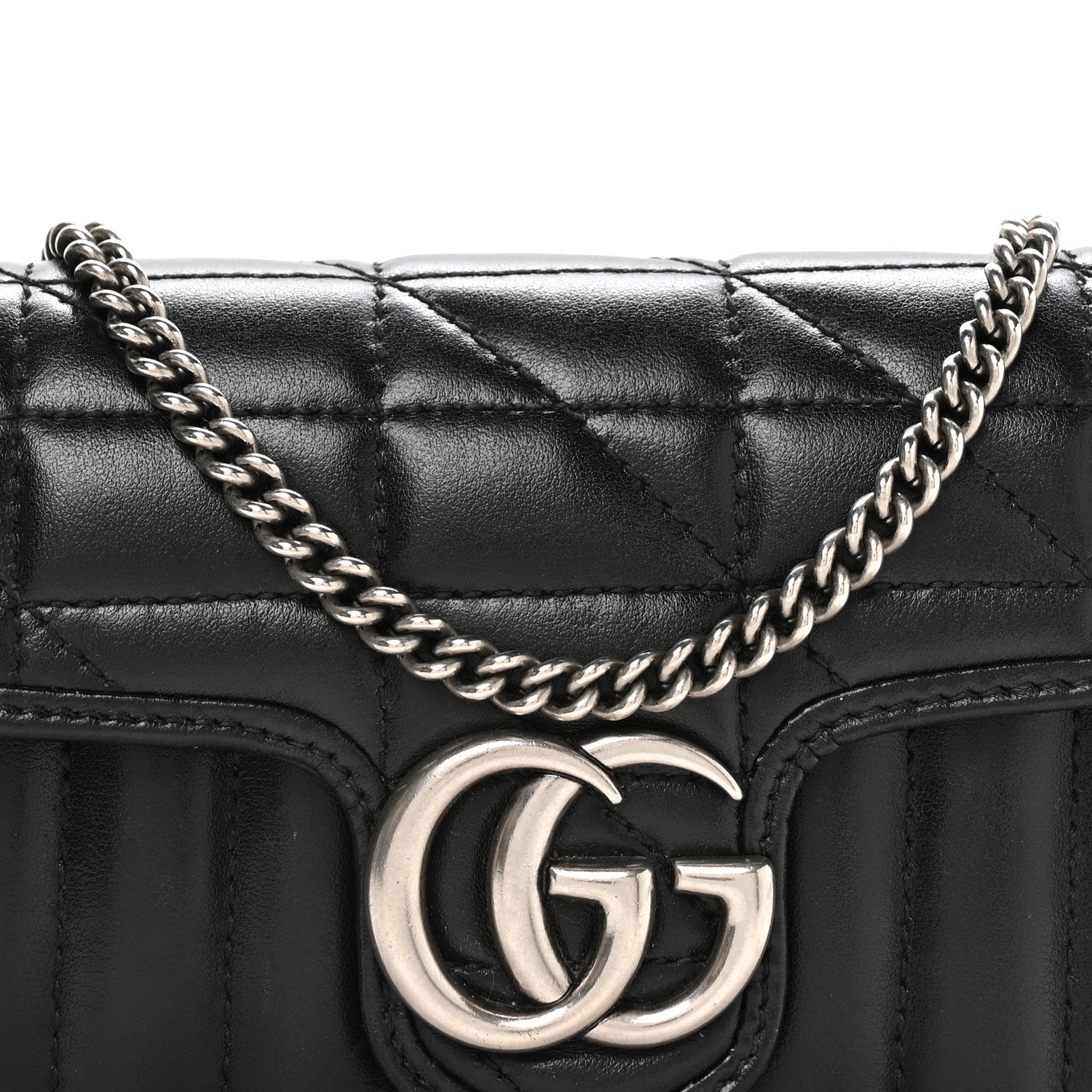 Gucci Calfskin Matelasse Aria Super Mini GG Marmont Shoulder Bag Black