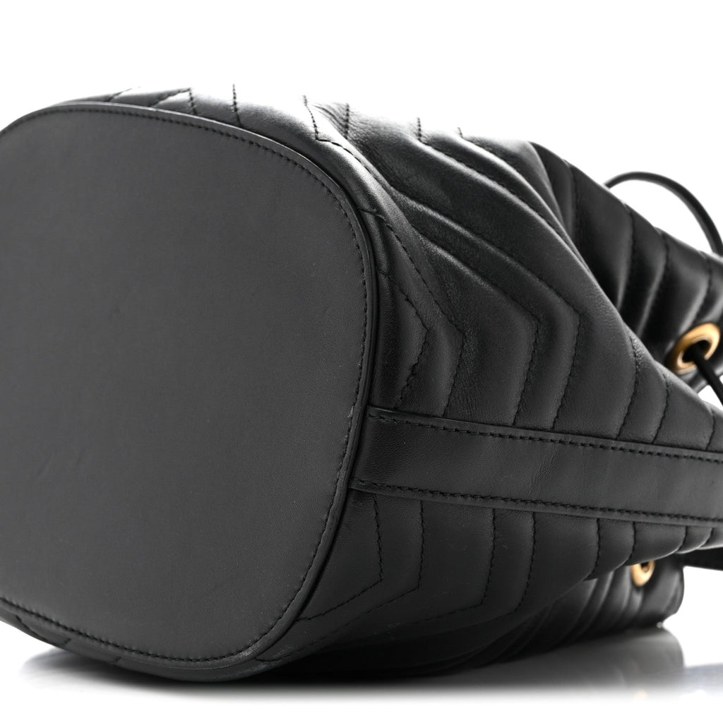 Gucci Calfskin Matelasse Sylvie Web GG Marmont Bucket Bag Black