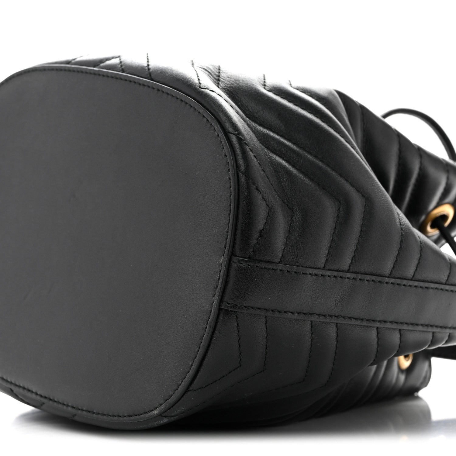 Gucci Calfskin Matelasse Sylvie Web GG Marmont Bucket Bag Black
