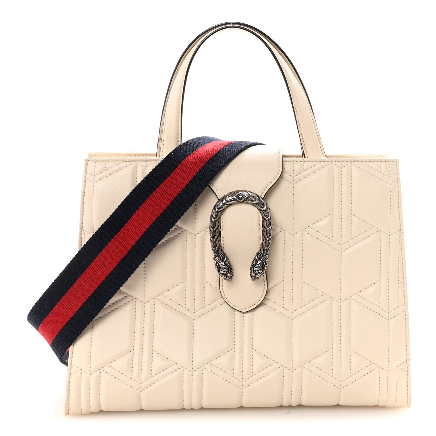 Gucci Cafskin Web Quilted Large Dionysus Tote Bag White