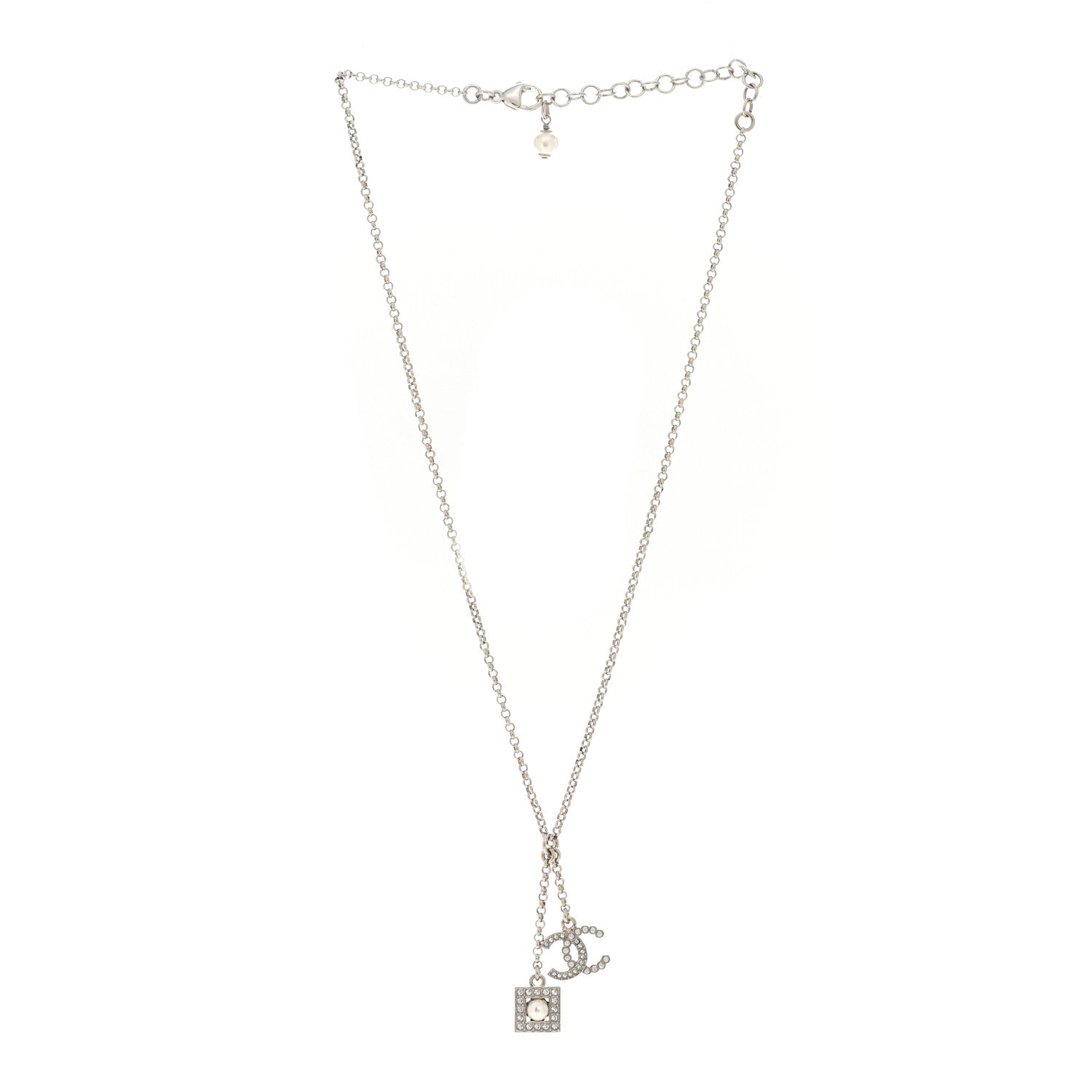 Ruthenium Crystal Square CC Lariat Necklace