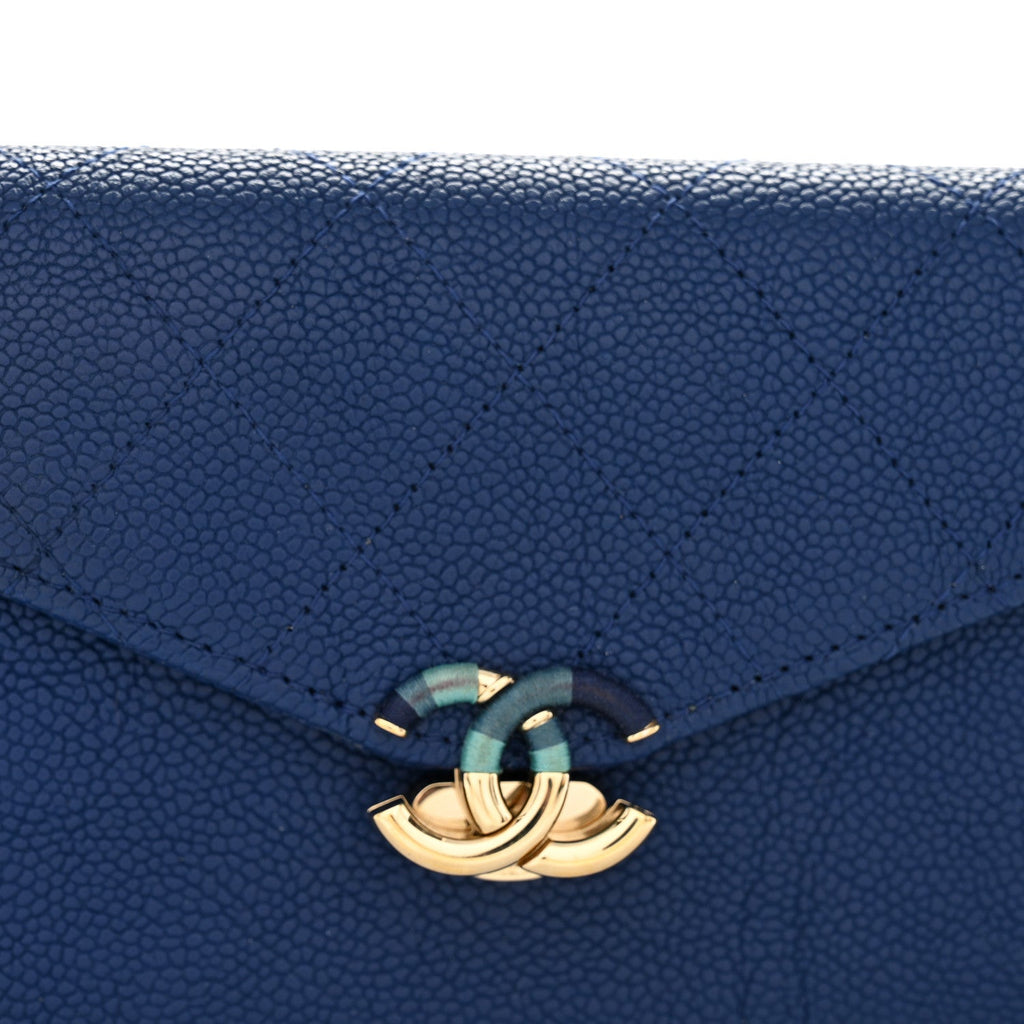 Caviar Quilted CC Box Gusset Flap Wallet Blue