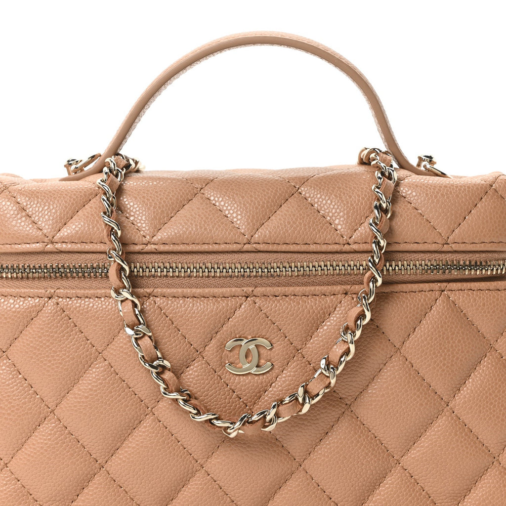 Chanel Caviar Quilted Top Handle Slim Vanity With Chain Brown