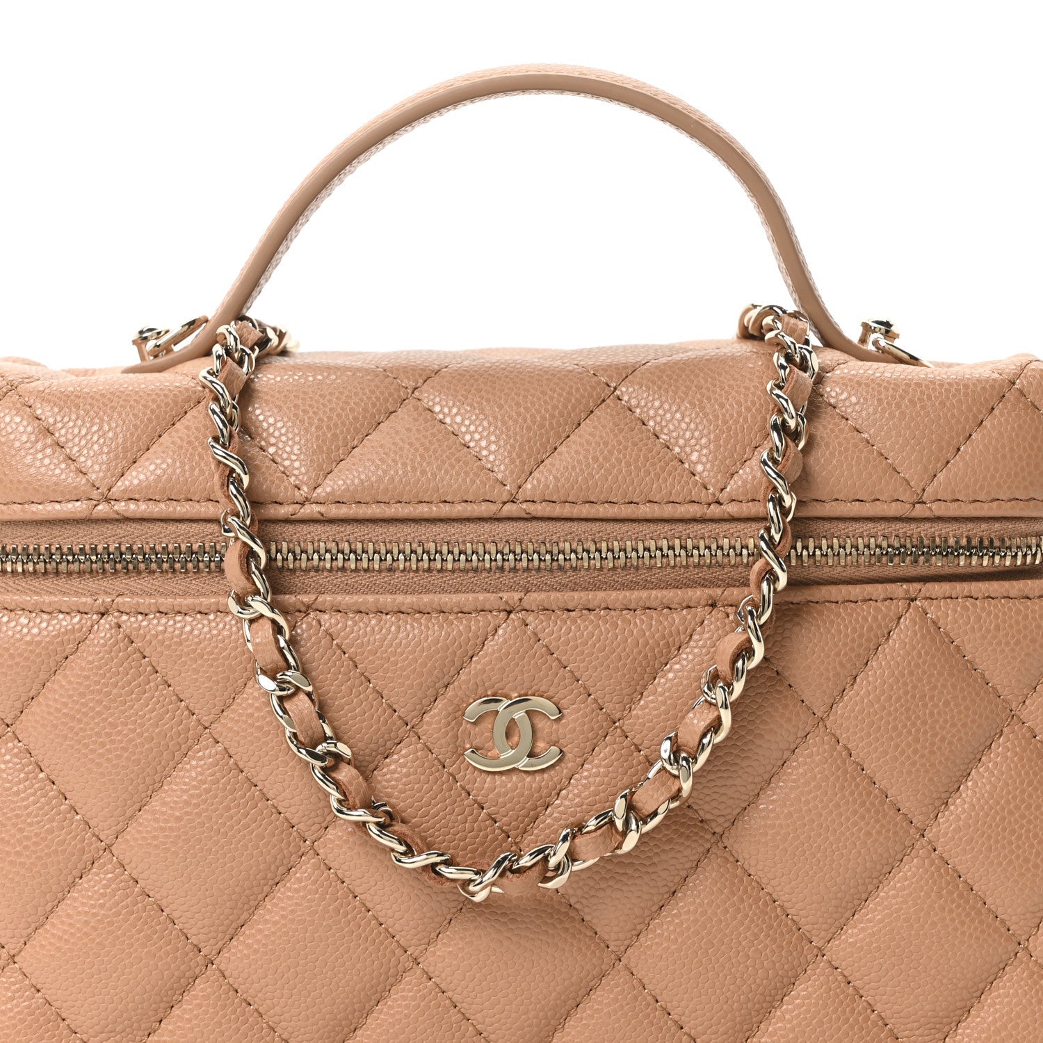 Chanel Caviar Quilted Top Handle Slim Vanity With Chain Brown