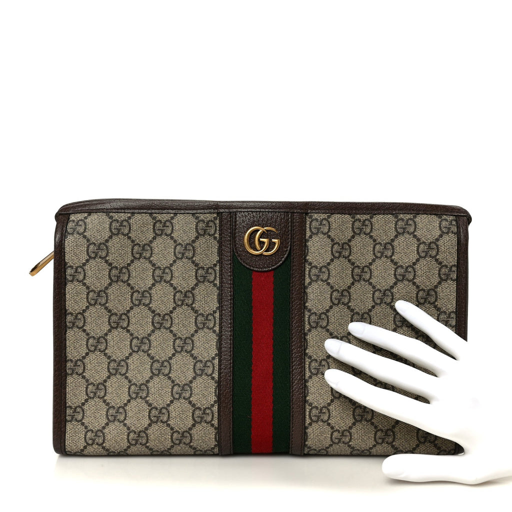 Gucci GG Supreme Monogram Web Ophidia GG Toiletry Case Beige New Acero