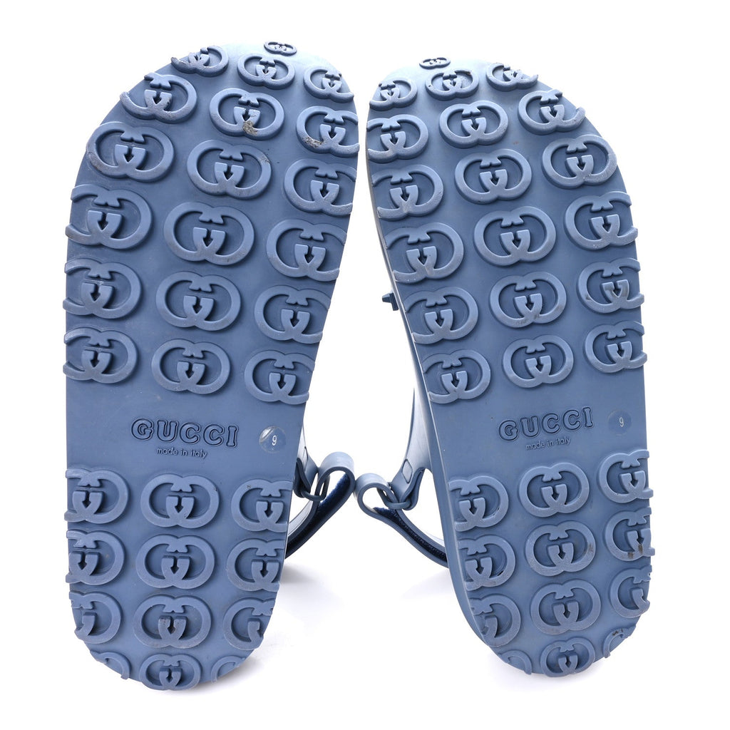 Gucci Soft Rubber Horsebit Touch Mens Strapped Sandals 9 Washed Indigo