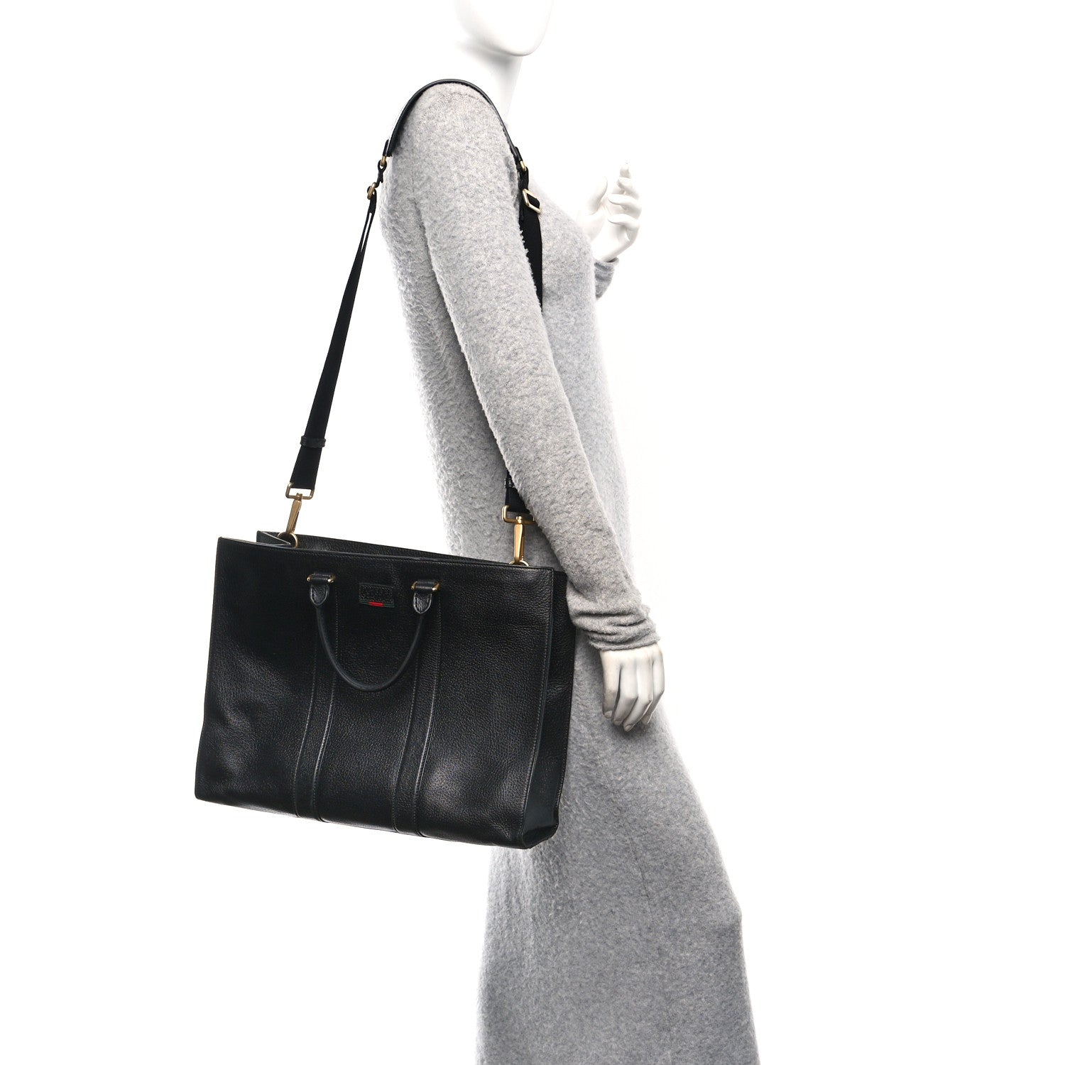 Gucci Grained Calfskin Web Top Handle Tote Black
