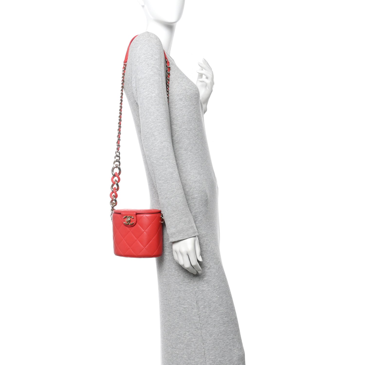 Chanel Lambskin Resin Elegant Chain Vanity Case Red