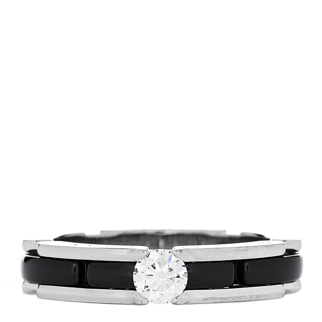 18K White Gold Ceramic Diamond Slim Ultra Ring 49 4.75