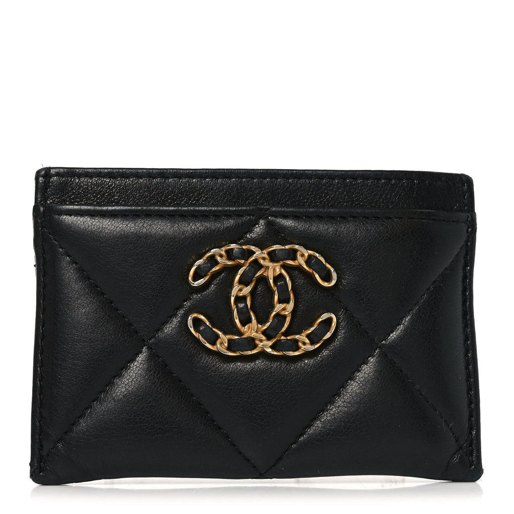 Lambskin Quilted Chanel 19 Card Holder Black
