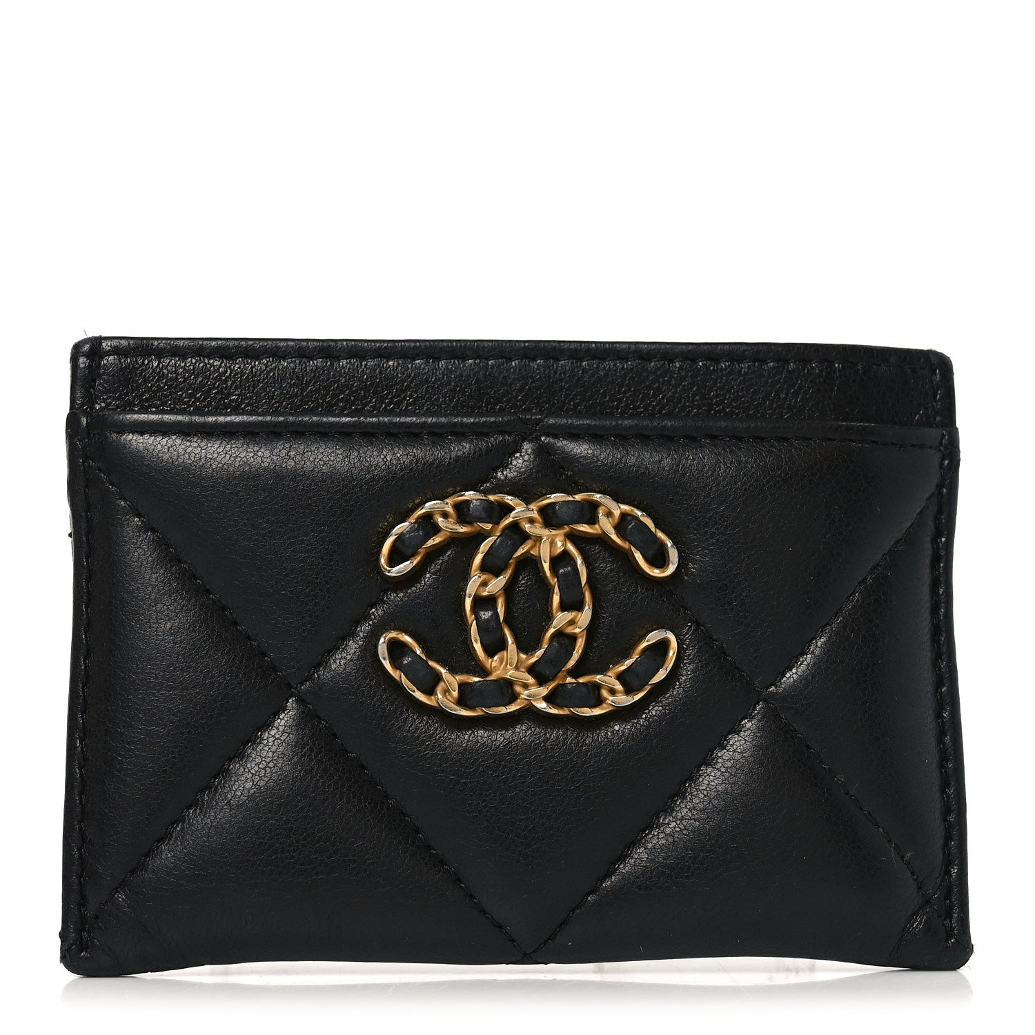 Lambskin Quilted Chanel 19 Card Holder Black
