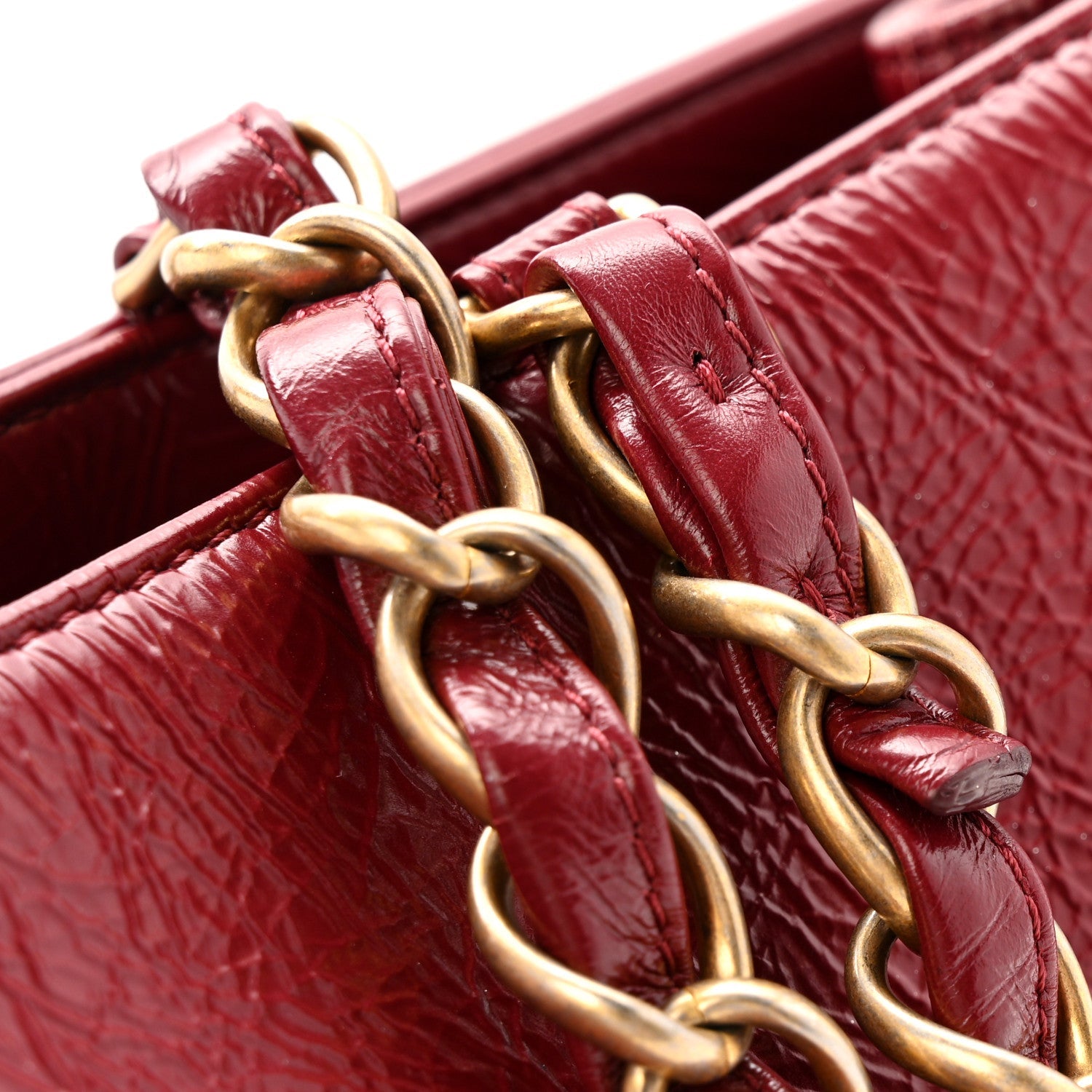 Chanel Shiny Aged Calfskin Shopping Bag Red