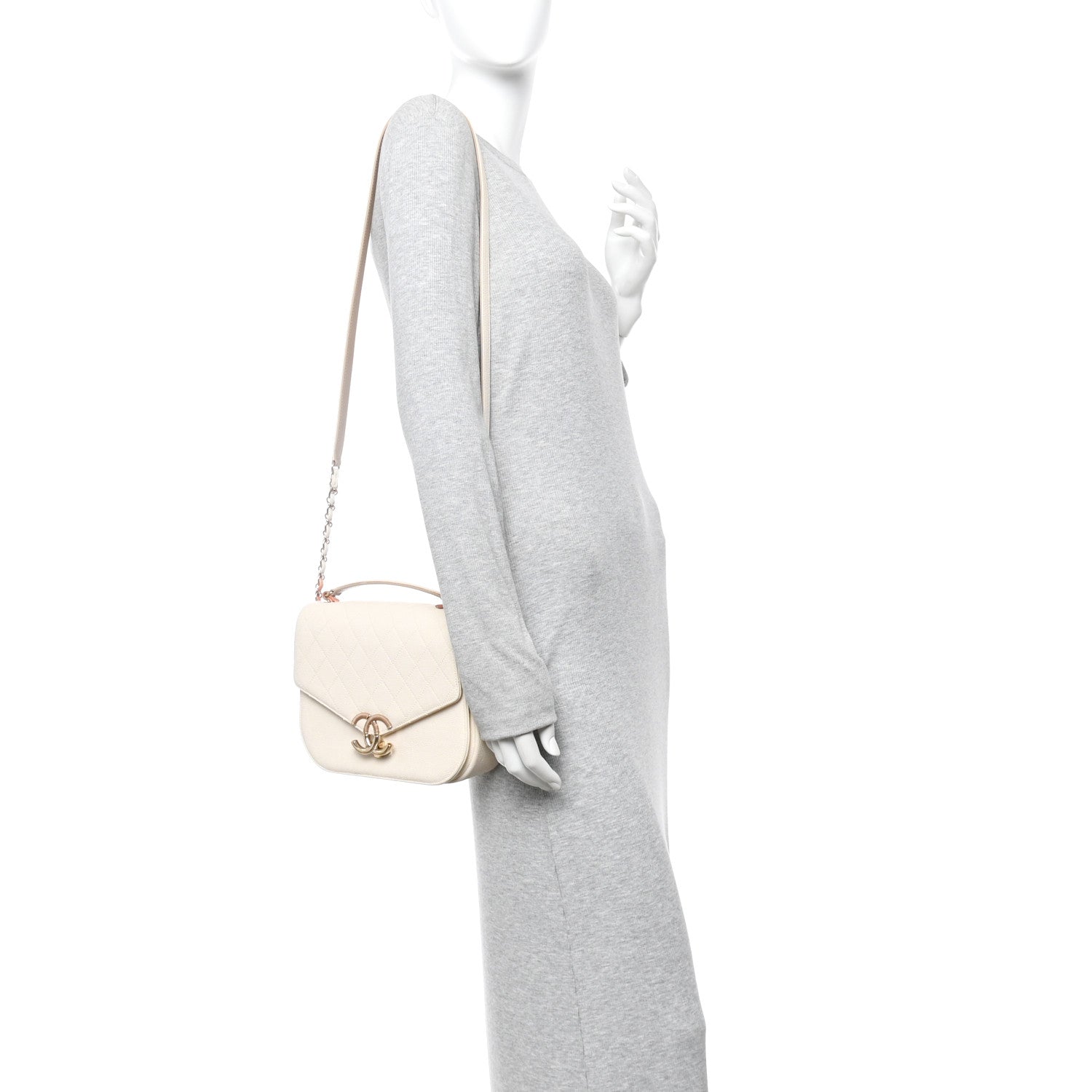 Chanel Grained Calfskin Quilted Small Cuba Top Handle Flap White