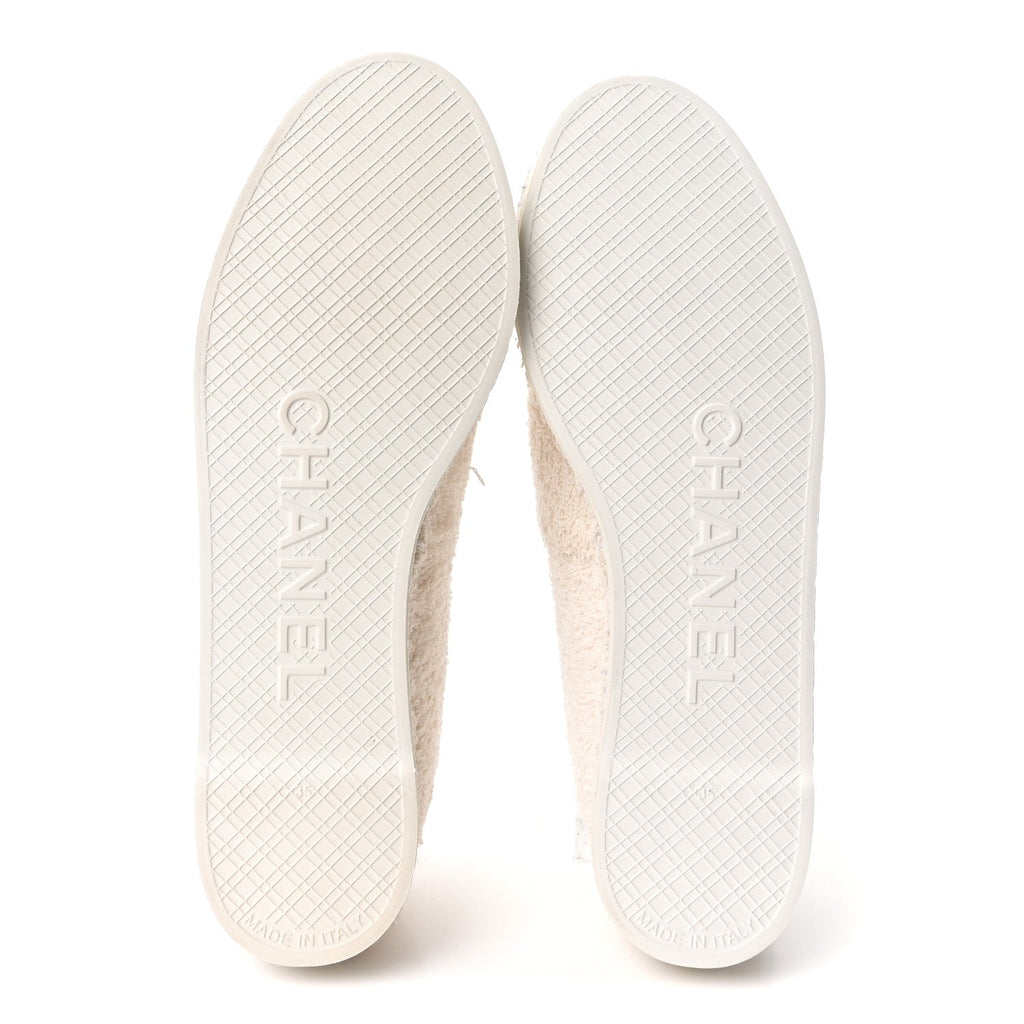 Chanel Tweed Grosgrain Patent CC Espadrilles 35 White Black