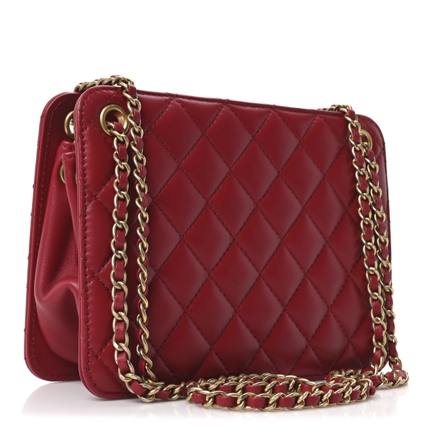 Chanel Calfskin Quilted Small CC Chain Accordion Tote Red