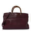 Gucci Pebbled Calfskin Large Bamboo Shopper Tote Burgundy