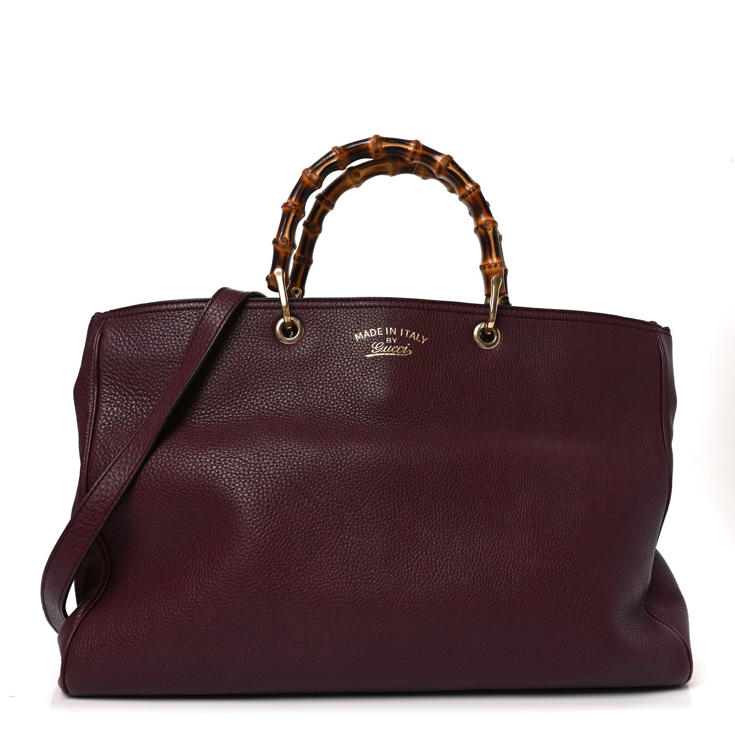 Gucci Pebbled Calfskin Large Bamboo Shopper Tote Burgundy