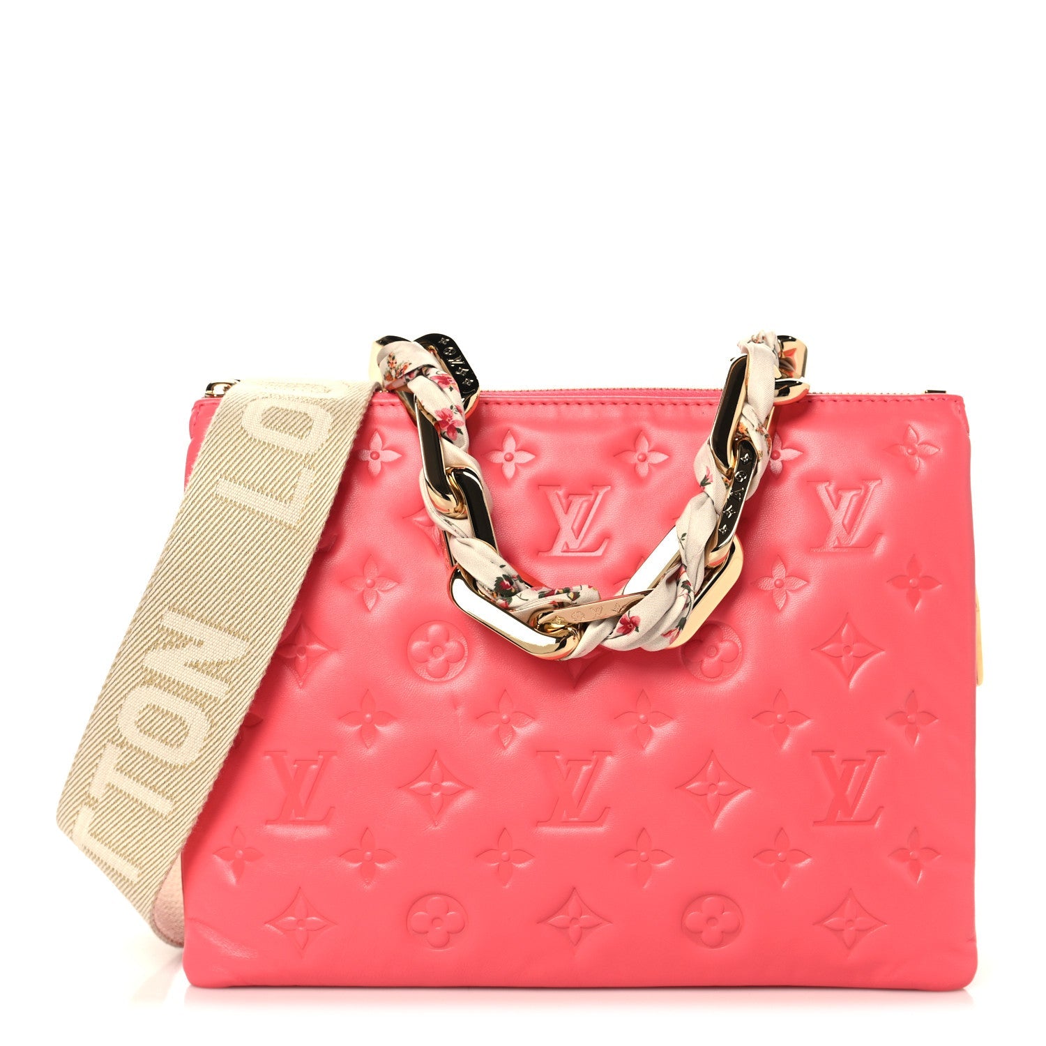 Louis Vuitton Lambskin Embossed Monogram Coussin PM Coral