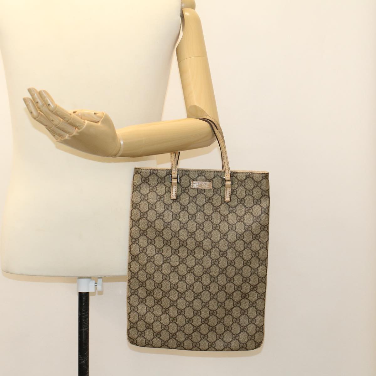 GUCCI GG Canvas Hand Bag PVC Leather Beige 117551  45849