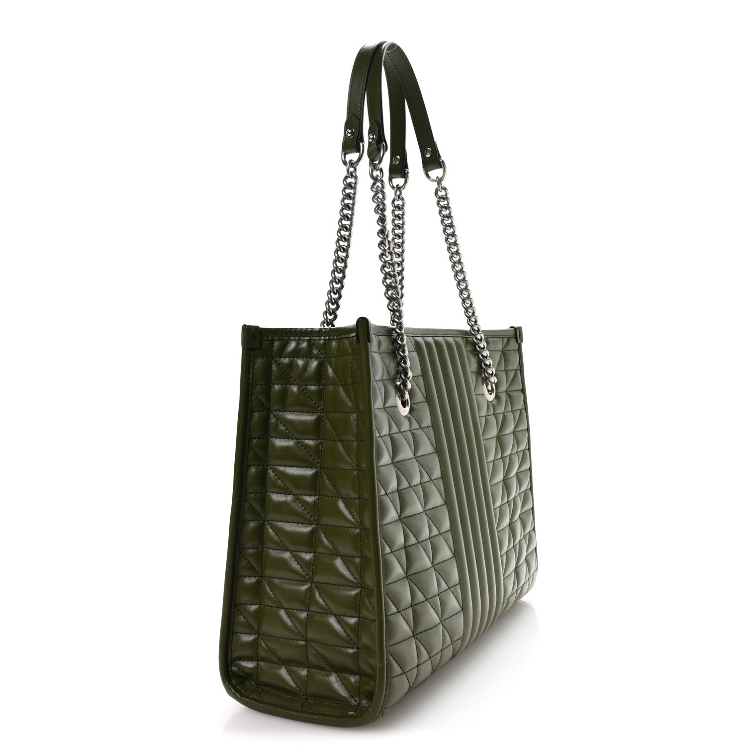 Gucci Calfskin Matelasse Aria Medium GG Marmont Shoulder Tote Military Wood