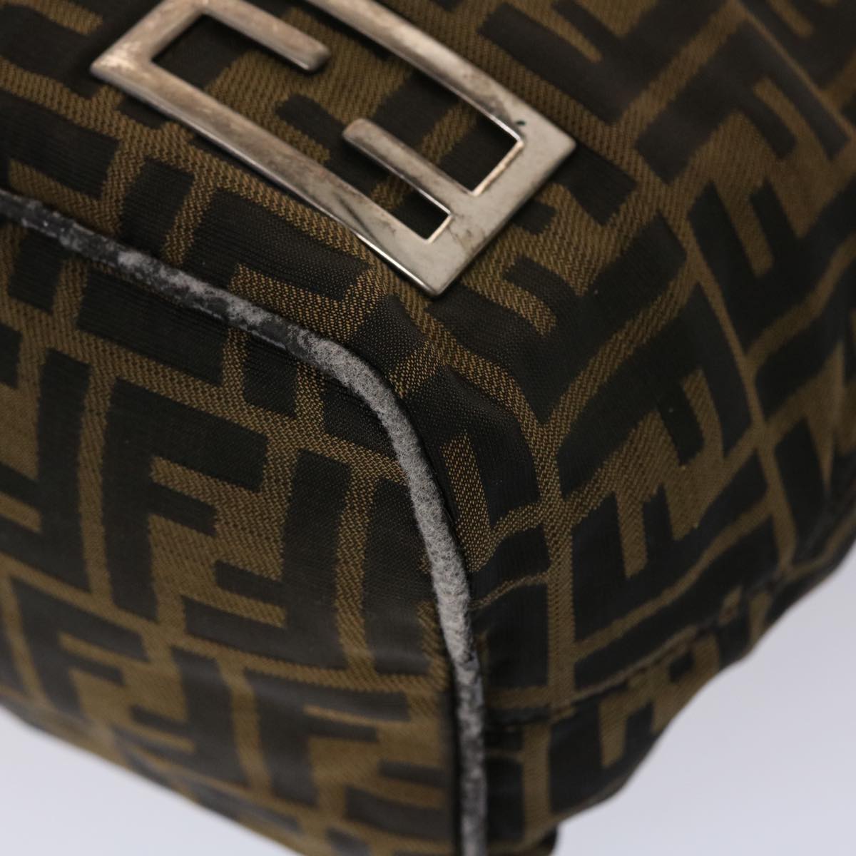 FENDI Zucca Canvas Hand Bag Nylon Brown Black  45877