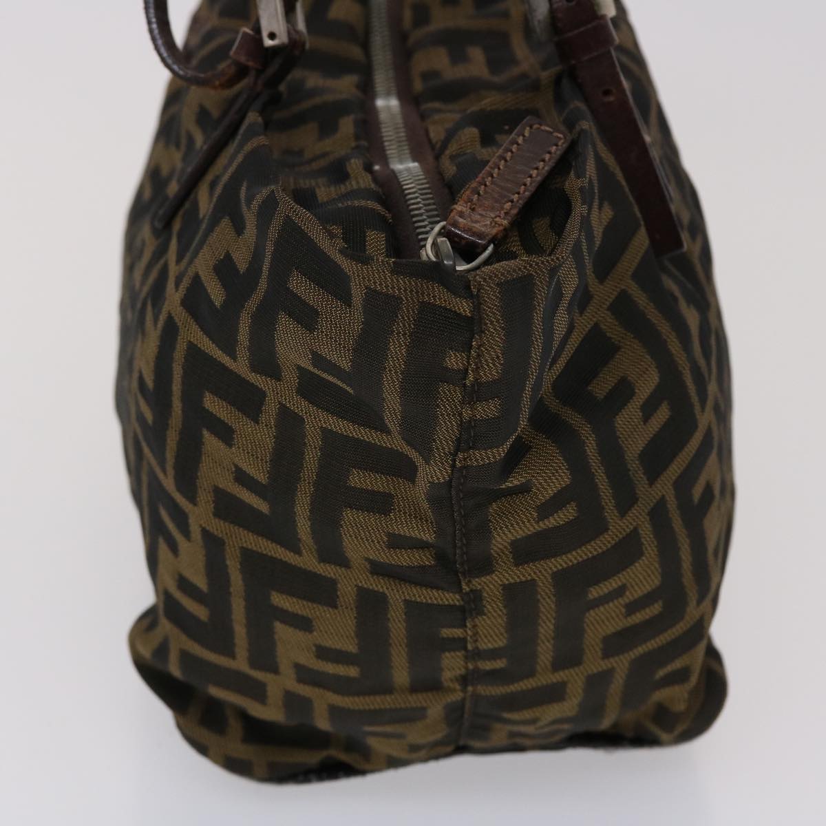 FENDI Zucca Canvas Hand Bag Nylon Brown Black  45877