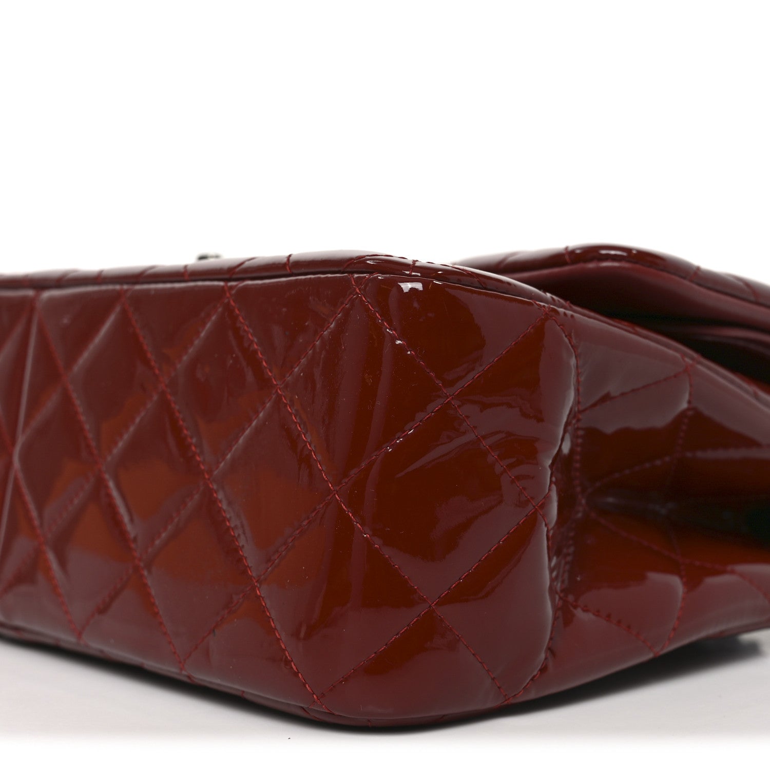 Chanel Patent Quilted Jumbo Double Flap Dark Red