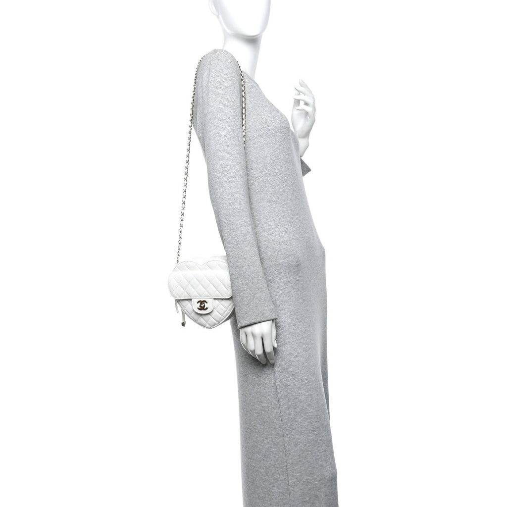 Chanel Lambskin Quilted CC In Love Heart Bag White