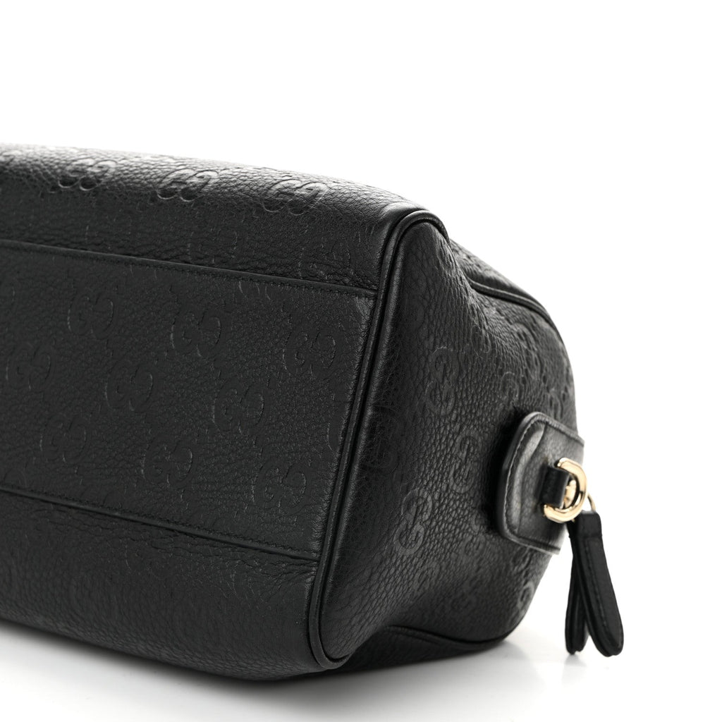 Gucci Calfskin GG Emblem Small Top Handle Bag Black