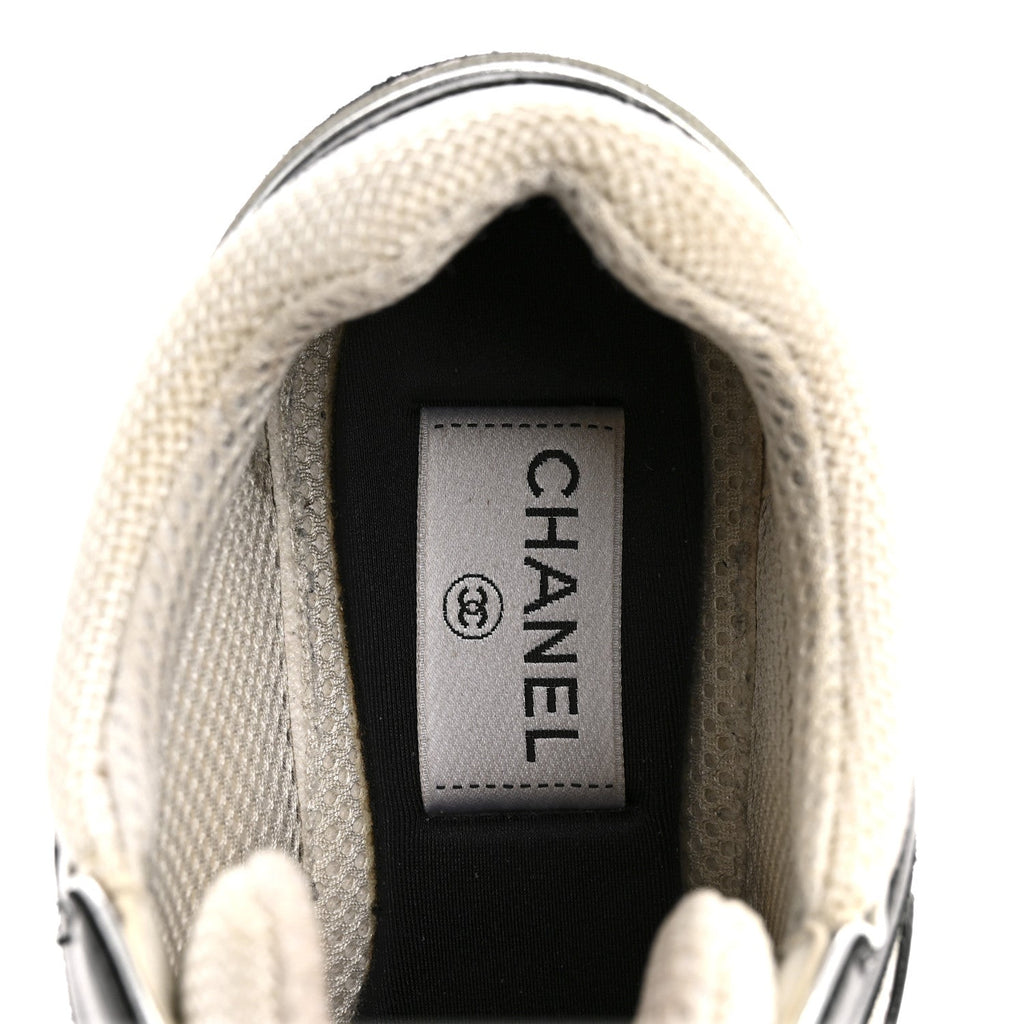 Mesh Suede Calfskin Grained Calfskin Womens CC Sneakers 35 Black White Silver